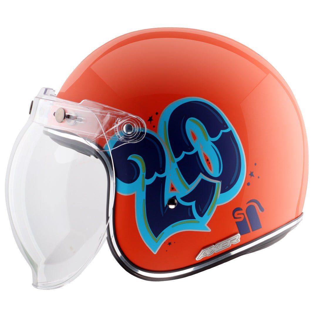 AXOR Retro Jet Sportz C13 Helmet (Orange Blue) - Image 3