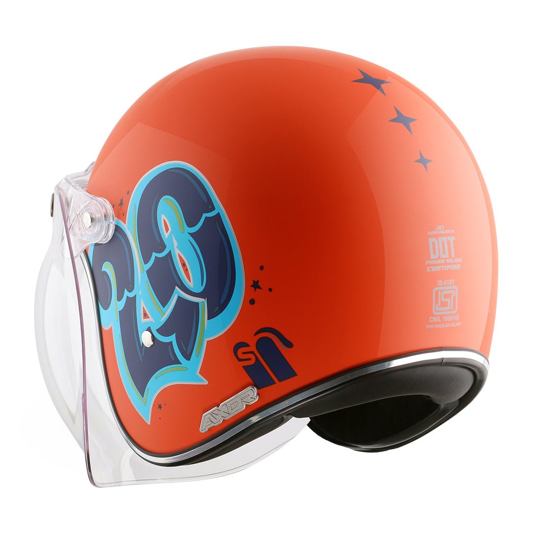 AXOR Retro Jet Sportz C13 Helmet (Orange Blue) - Image 4
