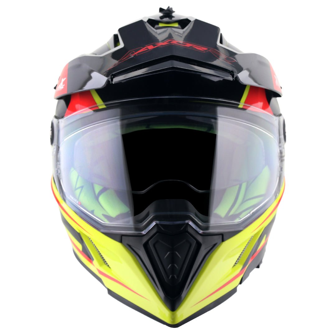 X-Cross Dual Visor Flagstaff Helmet (Neon Yellow Black) - Image 2