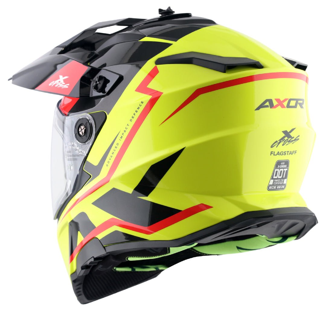 X-Cross Dual Visor Flagstaff Helmet (Neon Yellow Black) - Image 4