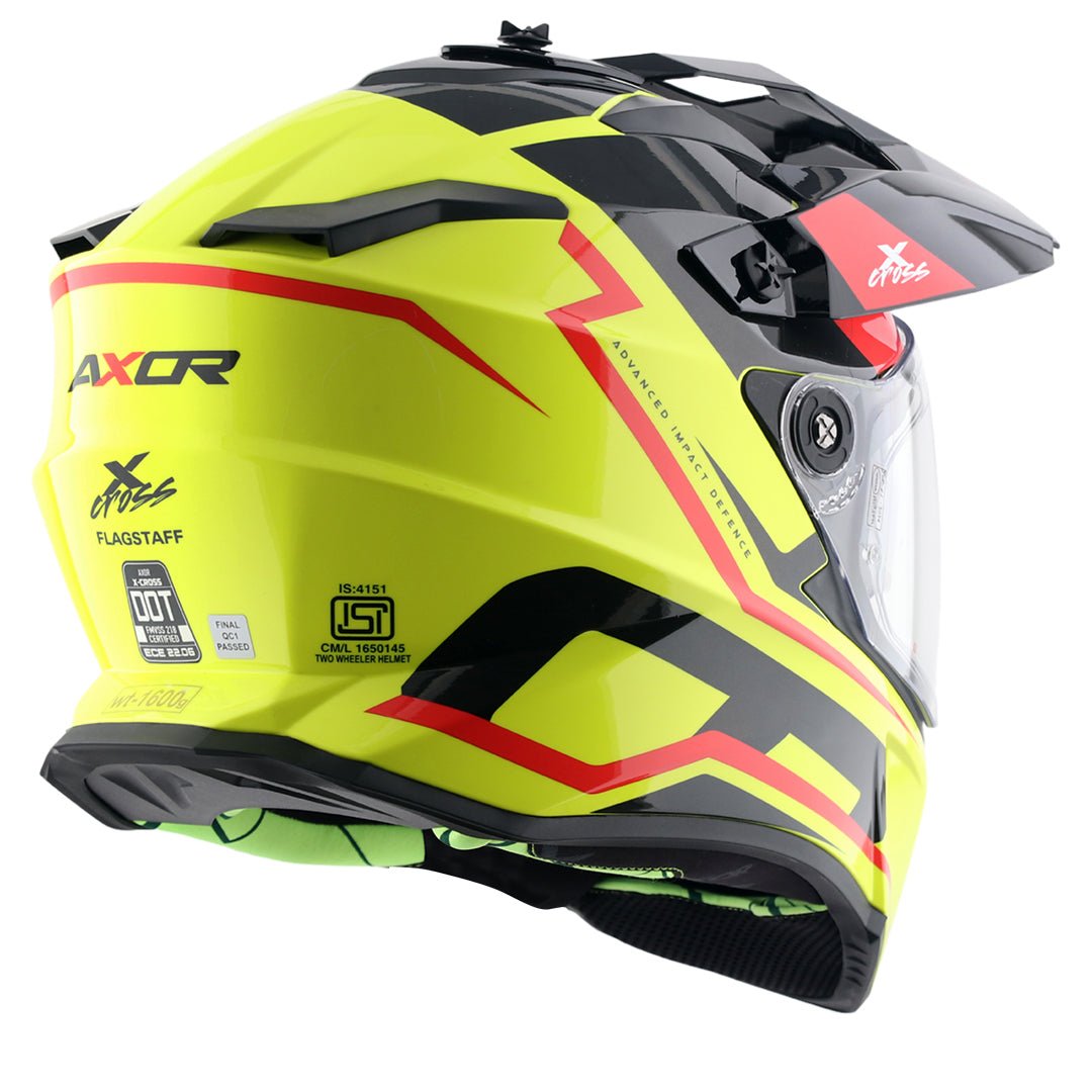 X-Cross Dual Visor Flagstaff Helmet (Neon Yellow Black) - Image 6