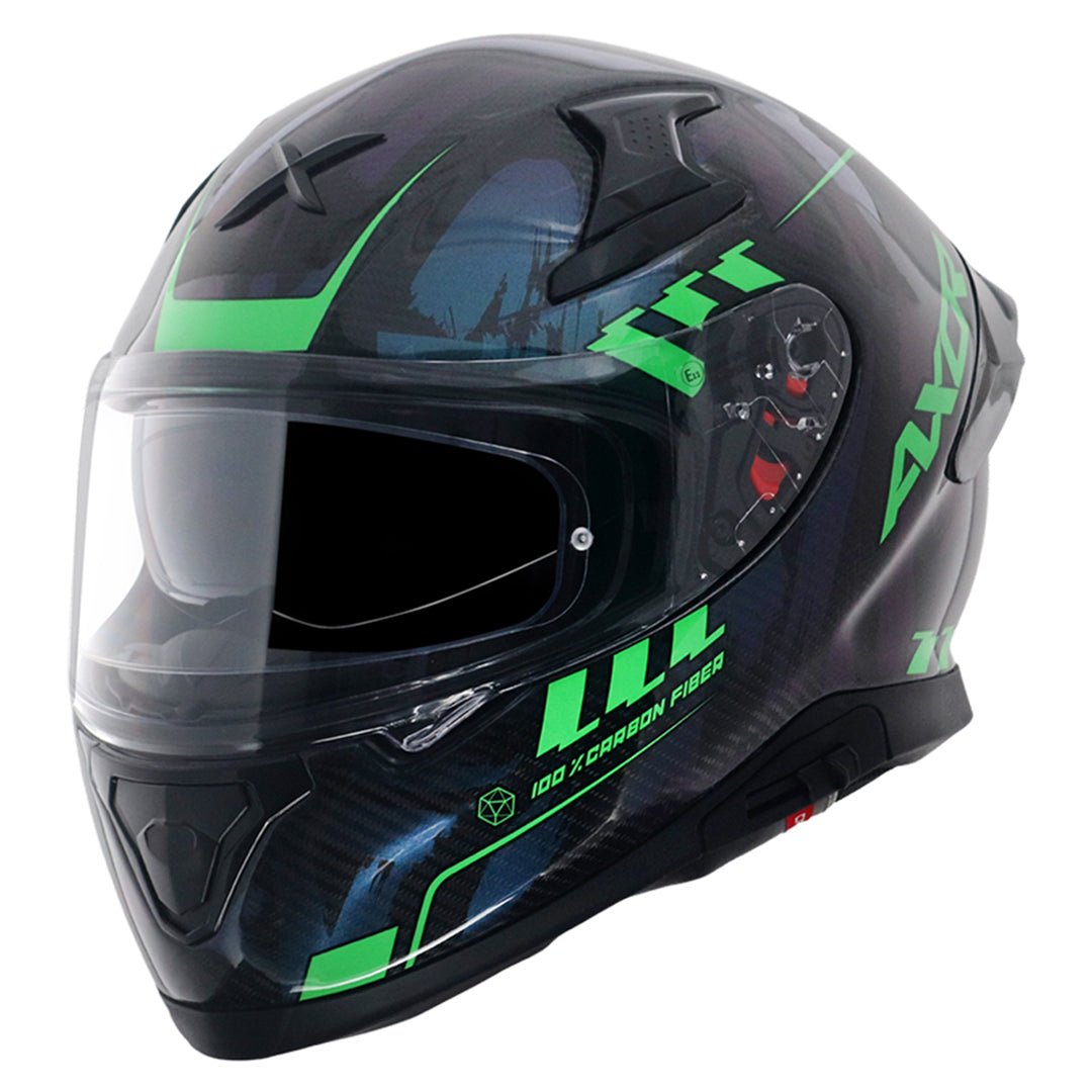 Apex Gloss Carbon Small Checks Helmet (Gloss Carbon Green) - Image 2