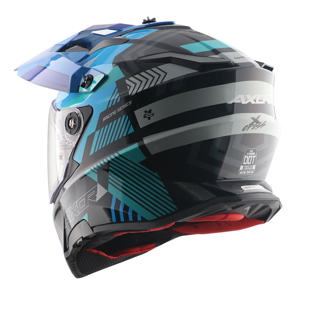 X-Cross Dual Visor Gambling Helmet (Black Blue) - Image 4