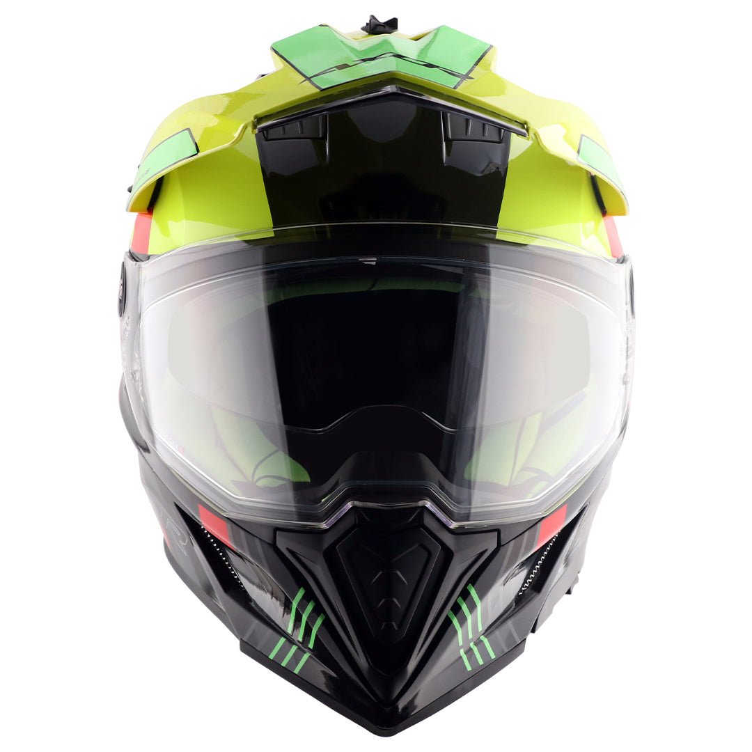 X-Cross Dual Visor Gambling Helmet (Black Neon Yellow) - Image 2