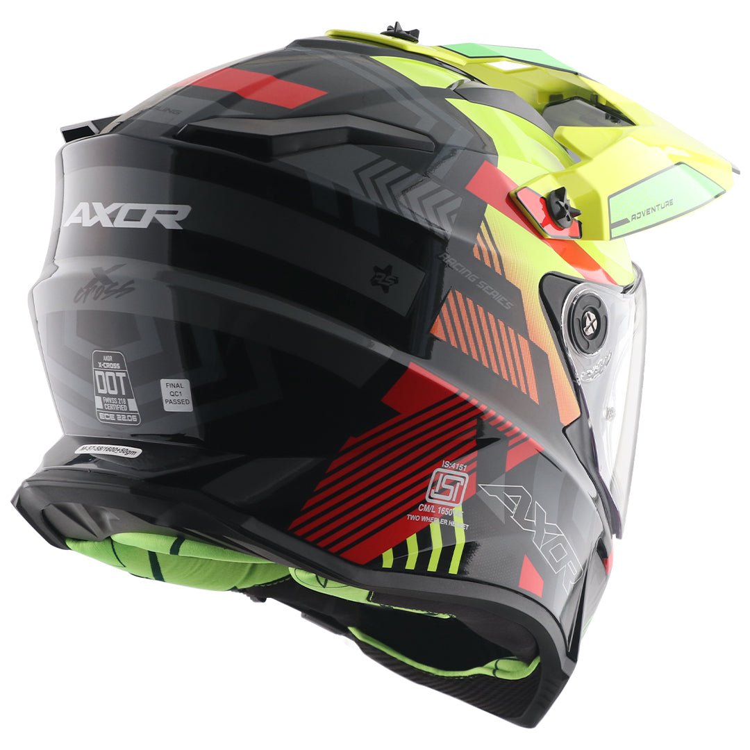 X-Cross Dual Visor Gambling Helmet (Black Neon Yellow) - Image 6